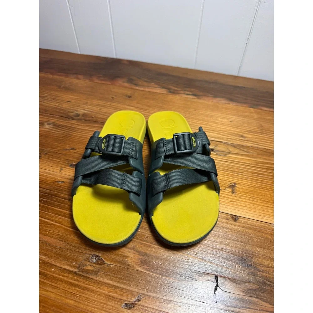 Chaco Chillos Slide Sandals Kids Boys Girls Sz 5 Green Yellow Adjustable Straps